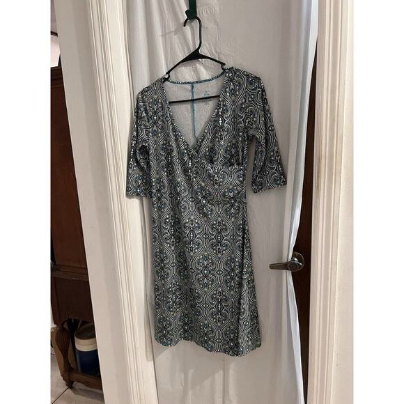 Prana Blue Green Paisley Nadia Verda Dress Size S Surplice Front Faux Wrap - Picture 1 of 6